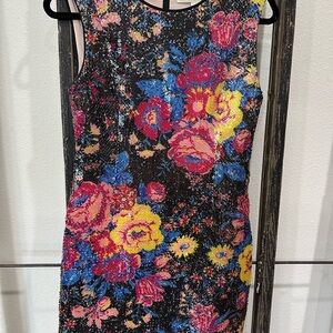 Diane Von Furstenberg Mini Cocktail Party Dress Women Sz 6 Floral Sequin 1/2 Zip